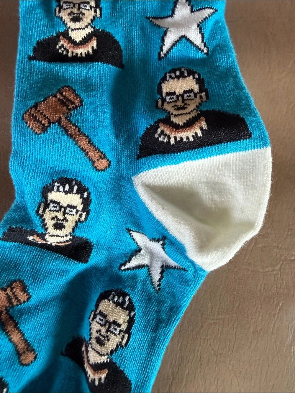 Ruth Bader Ginsburg Blue Novelty Crew Socks with Gavel & Star Pattern Adult Size